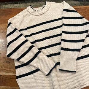a new day Cream and Black Striped Crewneck Sweater